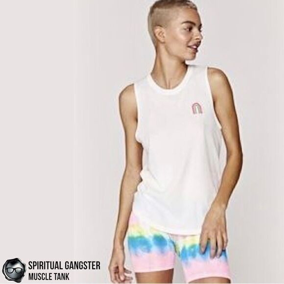 SPIRITUAL GANGSTER GOOD THINGS HORIZON RAINBOW GRAPHIC MUSCLE TANK WHITE SMALL - Picture 7 of 13
